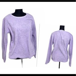 Oscar De La Renta Textured Floral Fleece Pajama Top Sz M lavender purple